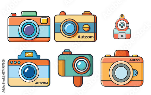 Colorful Camera Icons Photography Equipment Designs