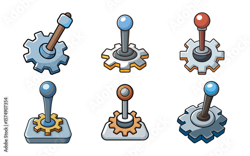 Retro Game Joystick Gear Designs Colorful Controls