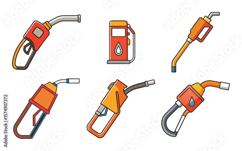 Fuel pump nozzles and gas station illustration