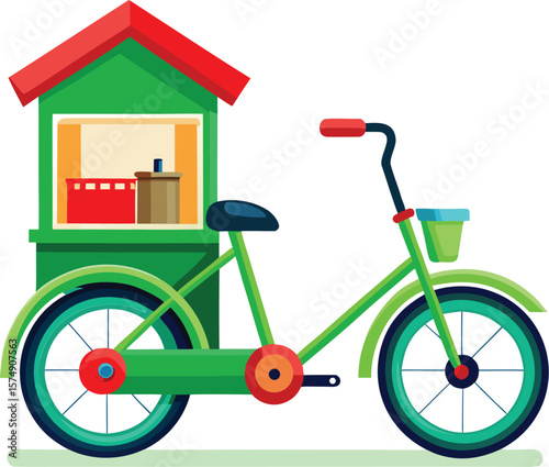 Green Bicycle Food Cart Mobile Shop Small Business