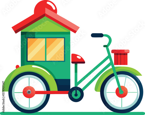 Green Bicycle Cart with House Design Fun Kids Ride