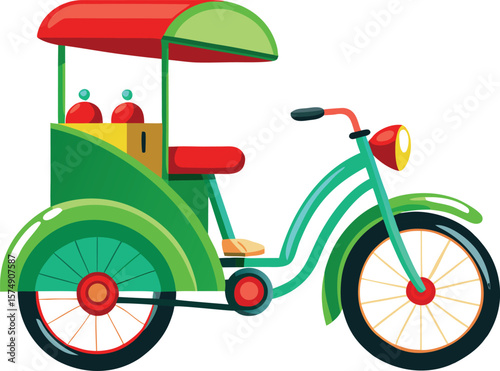 Colorful Tricycle Passenger Transport Green Red Vehicle