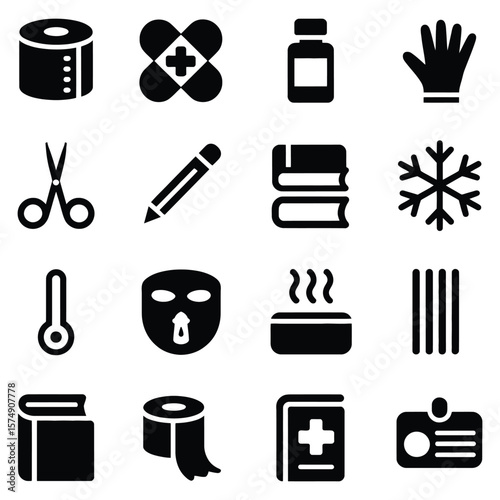 Medical and School Supplies Icons healthcare education