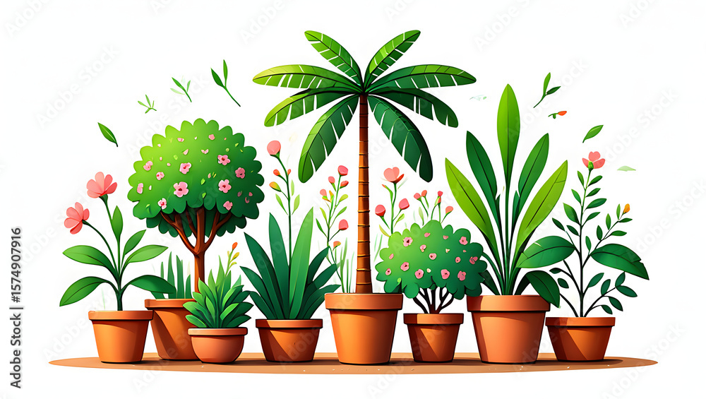 Obraz premium Small houseplant in a white pot, a vibrant flower isolated with green leaves, symbolizing nature's growth and life