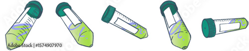 Colorful Science Centrifuge Tubes with Green Gradient Liquid and Fun Hand-Drawn Style