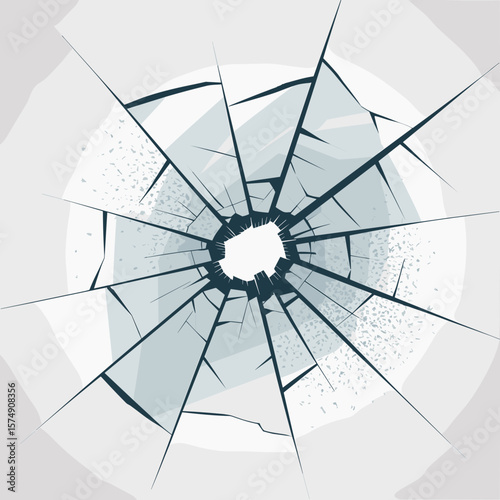 single dramatically cracked glass shard on white background – ideal for concepts of fragility, imperfection, or abstract backgrounds