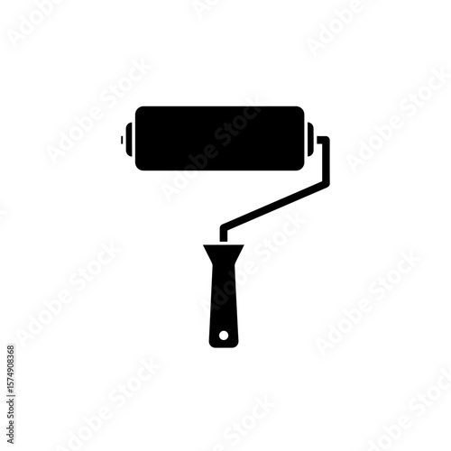 Illustration of a paint roller with a handle and cylindrical roller for applying paint evenly to walls