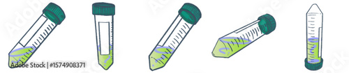 Colorful Science Centrifuge Tubes with Green Gradient Liquid and Fun Hand-Drawn Style