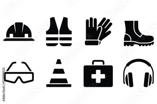 Safety Equipment Icons hard hat vest