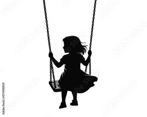Clean graphic design of a child holding swing chains against a white backdrop

