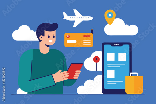 Person using mobile device for travel planning phone booking