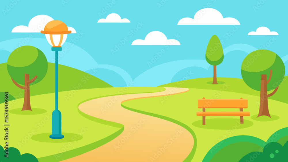 Fototapeta premium A vibrant summer landscape with green trees, a clear sky, and rolling hills under a bright sun