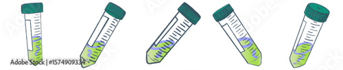 Colorful Science Centrifuge Tubes with Green Gradient Liquid and Fun Hand-Drawn Style
