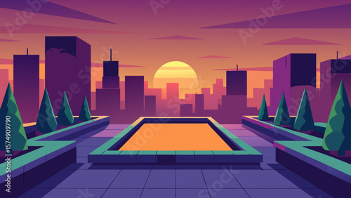 Dynamic urban night skyline with illuminated buildings and architectural city views