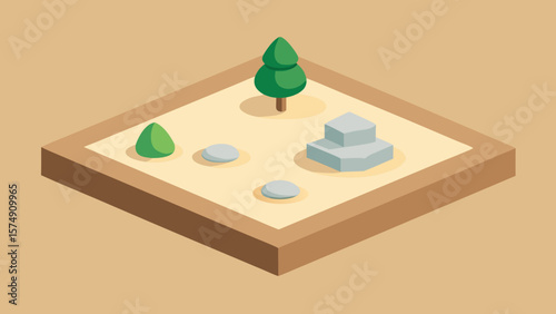 Colorful toy wooden table and chairs with a red ball, a playful 3D illustration concept
