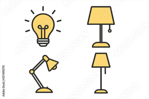 Flat style  vector featuring a collection of idea lamp icons in a lamp line icon set
