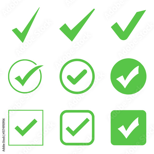Set of Green Check Icons – Confirmation and Approval Symbol Vector Pack
