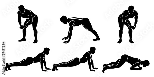 Man performing various bodyweight exercises and stretches for fitness