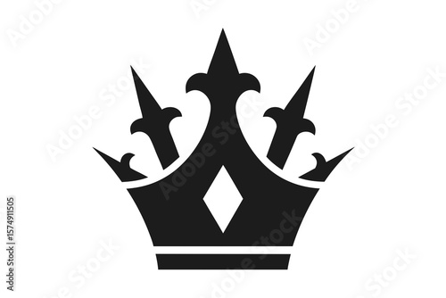 Sharp Royal Crown Logo with Diamond Cutout – Black Silhouette Vector Icon