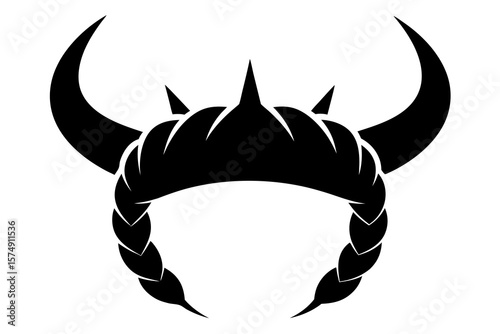 Viking Horned Helmet with Braids – Warrior Icon Vector Design