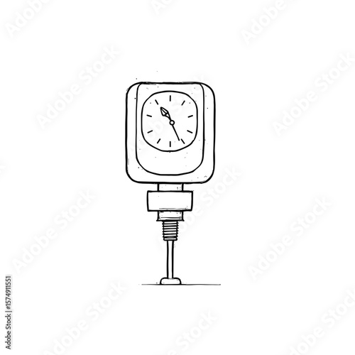 Line drawing of a pressure gauge, simple design, on white background with copy space