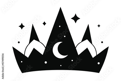 Celestial Crown Logo Vector – Moon Star Royalty Icon Design