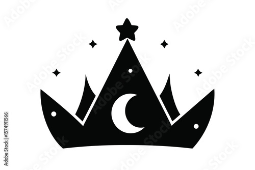 Celestial Crown Logo Vector – Moon and Star Fantasy Design