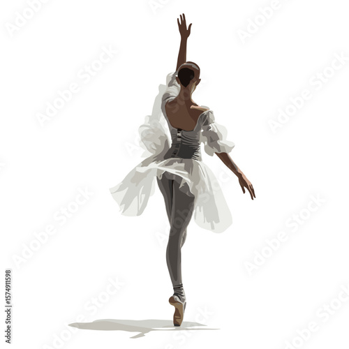 Ballet dancer, graceful, performing dance, on white background with copy space