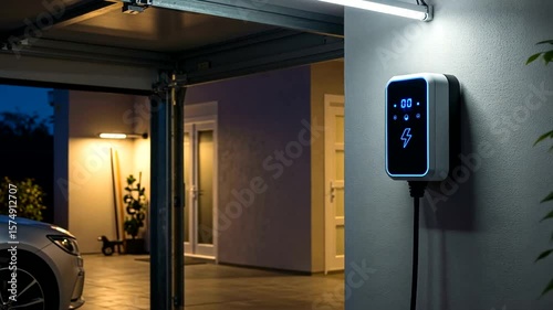 Electric car charging station in residential garage