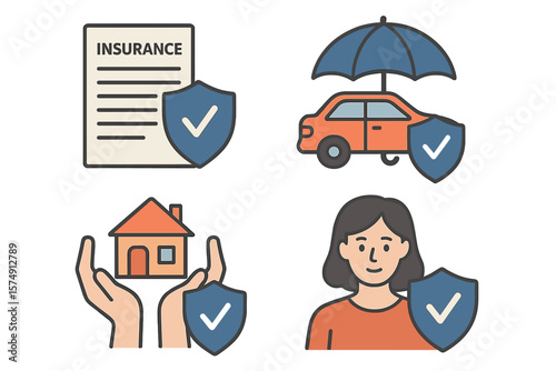 Collection of illustrations focused on protection through insurance concepts