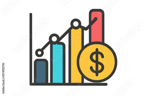 Flat icon of financial earnings analytics graph or chart for use on apps and websites