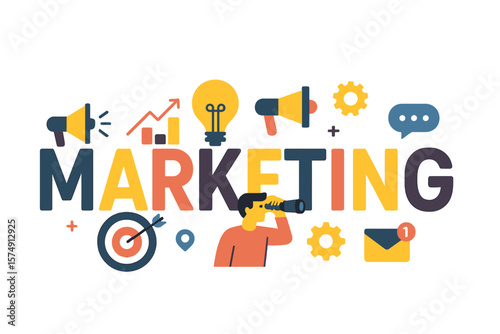 Creative vector illustration of the word marketing in typographic lettering