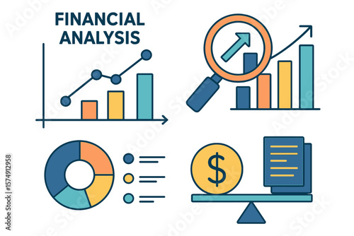 Collection of infographic charts representing financial analysis concepts
