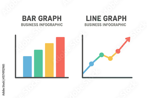 Templates for bar graphs and line graphs, along with business infographics and vector illustrations, are available, including a set of graphs and charts, to display statistics and data through
