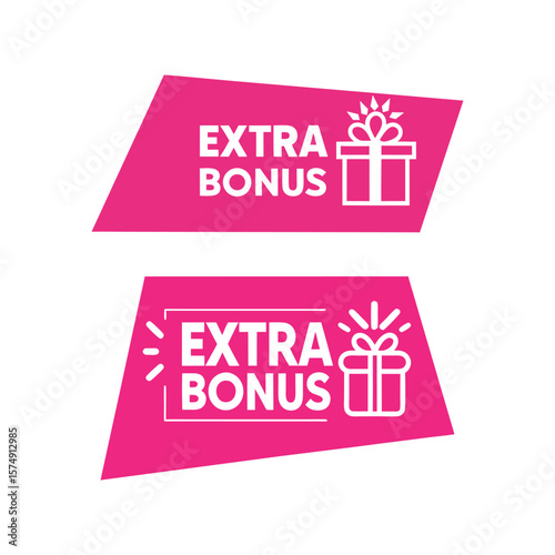 Vibrant pink gift banners with extra bonus text present