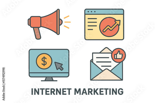 Collection of internet marketing concept icons in flat design style