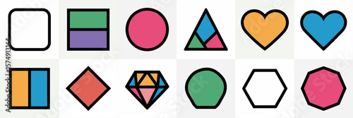 Vector icons of geometric frames in assorted shapes with simple borders