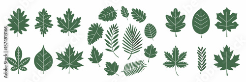 Hand-drawn and stylized green leaf icons in circular arrangement – Suitable for organic branding, botanical design, or eco-friendly packaging.