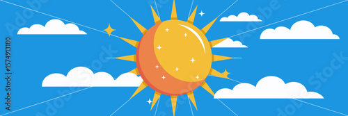 Bright summer sun with stars and clouds – Great for children’s books or playful themes