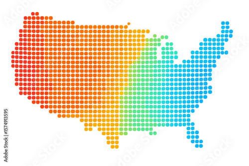 Vector illustration of a dotted gradient USA map isolated on a white background for use in backgrounds, brochures, and web applications