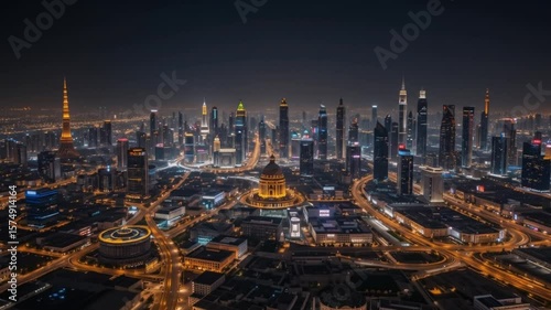 Dubai City Skyline At Night