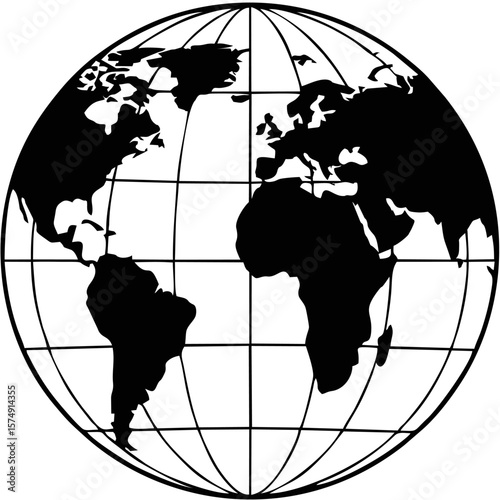 
Title: Globe Silhouette – Black Vector for Earth, Global, and Travel Themes