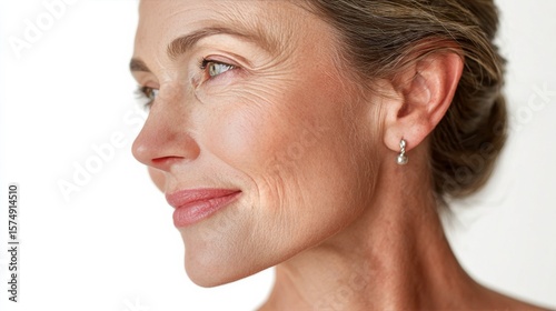 Woman with Natural Wrinkles and Radiant Skin, Botox Treatment Benefits, Beauty and Anti-Aging Stock Image for Wellness and Aesthetic Themes

