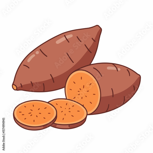Sweet potatoes on display, showcasing their earthy tones and vibrant orange interiors in a captivating culinary setting