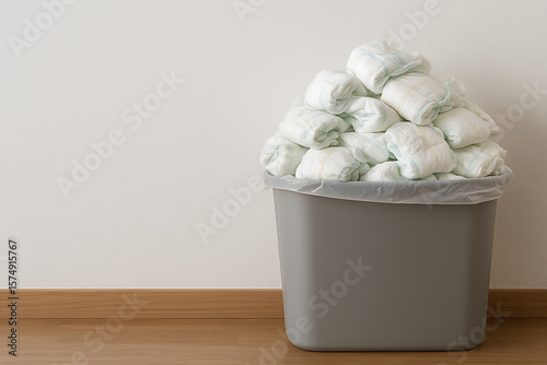 Piles of used baby diapers overflowing due to excessive waste