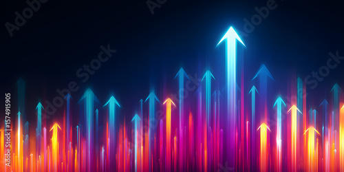 abstract neon many arrow up illustration background banner, concept of business economy finance growth progress achievement, going forward corporate success