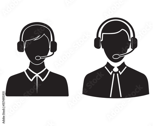 Call center operator with headset providing customer support illustration, customer care icon
