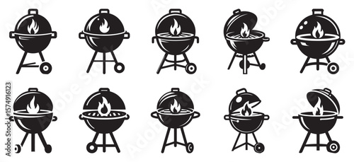 Black charcoal grills with flames barbecue cooking