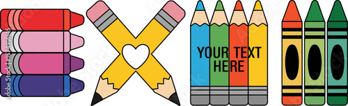Back to school crayons and pencils vector illustration stationery design for teachers and students