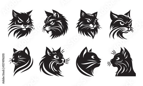 Fierce feline faces showcasing sharp stylized features and expressive eyes animal head